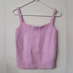 Rabbit fur cropped tank top lavender pink size L
